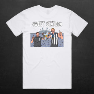 SWEET SIXTEEN TEE: WHITE - TEXT FRONT & IMAGE BACK