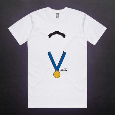 THE MO AND THE MEDAL: WHITE TEE - FRONT ONLY