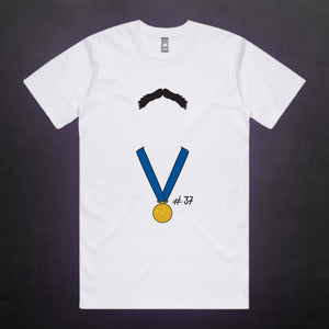 THE MO AND THE MEDAL: WHITE TEE - FRONT ONLY