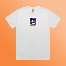MY GETTING DRUNK AT THE FOOTY SHIRT: FRONT & CENTRE PRINT - WHITE TEE