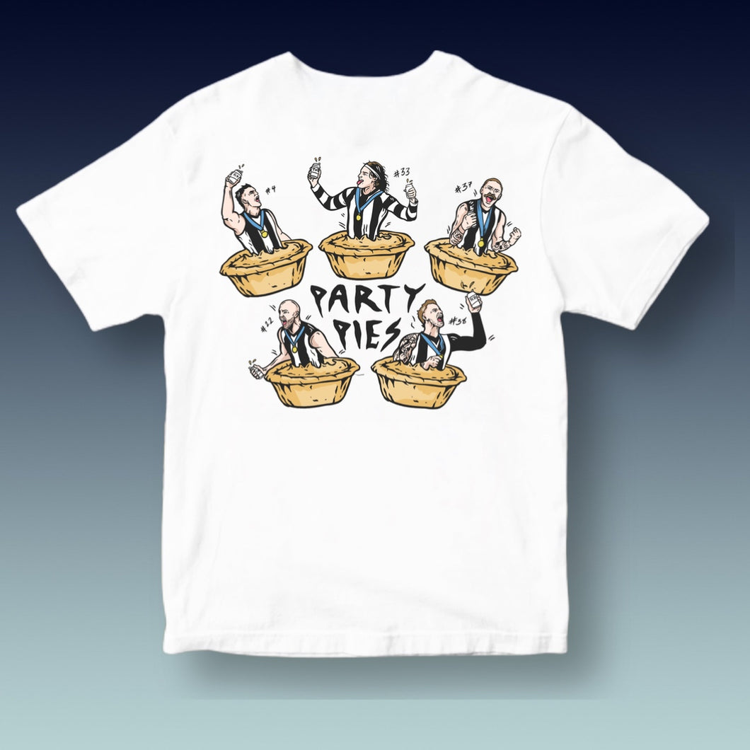 PARTY PIES - WHITE TEE: FRONT & BACK