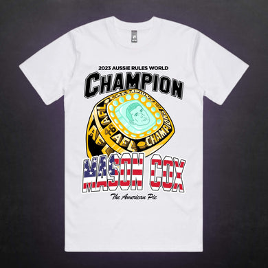 MASON COX WORLD CHAMPION TEE: WHITE - FRONT ONLY