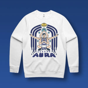 J.C’S AURA: WHITE JUMPER - FRONT PRINT ONLY