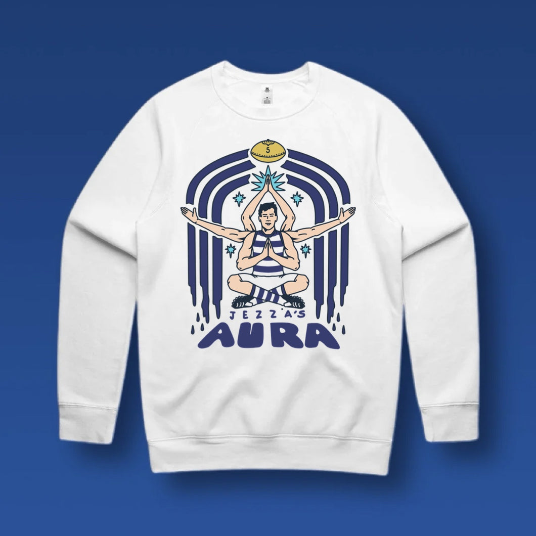 J.C’S AURA: WHITE JUMPER - FRONT PRINT ONLY