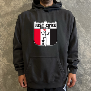 SAINTS - JUST ONCE: FADED BLACK HOODY LARGE FRONT CENTRE