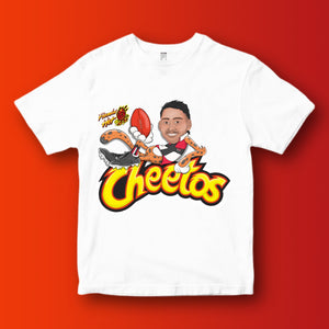 FLAMIN’ CHEETO: WHITE TEE - FRONT ONLY