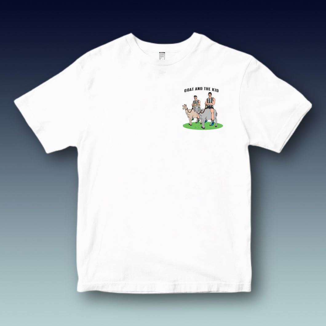 THE GOAT & THE KID: WHITE TEE - FRONT & BACK
