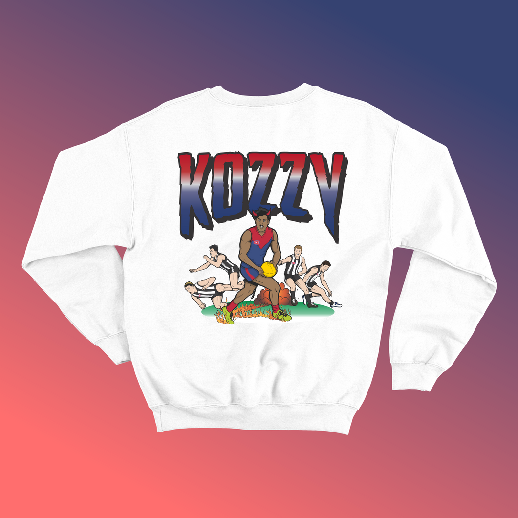 KOZZY: WHITE JUMPER FRONT AND BACK