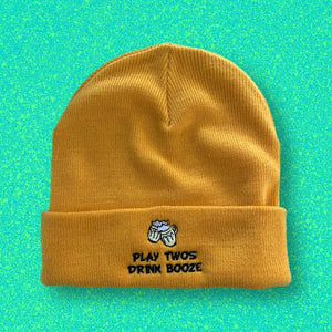PLAY TWOS DRINK BOOZE: YELLOW KNIT BEANIE